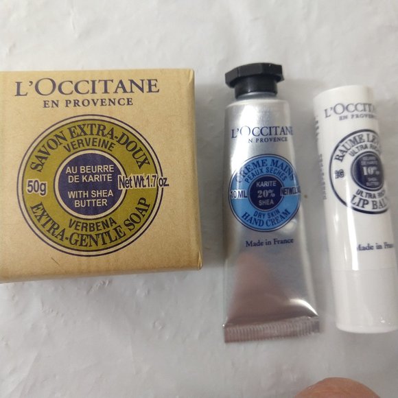 L'Occitane Verbena Soap, Shea Butter Hand Cream & Lip Balm Set X 3 NEW - Picture 2 of 5